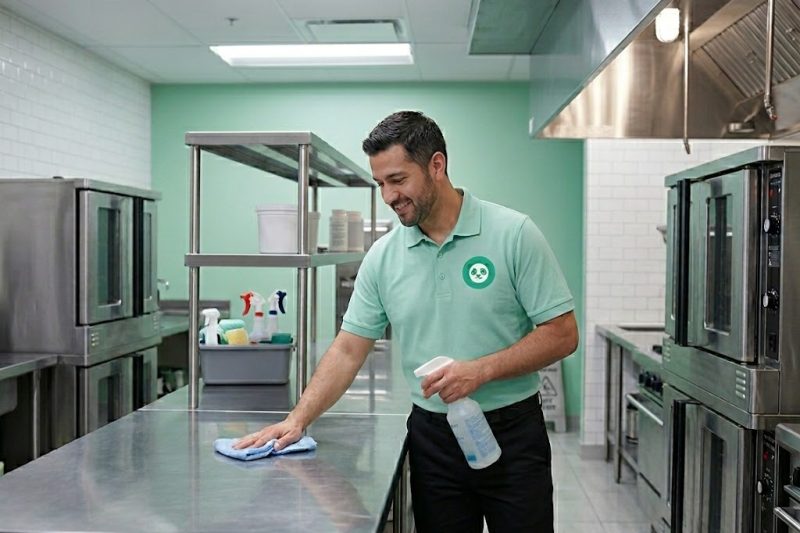 panda cleaning staff cleaning kitchen